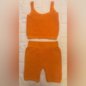 Feathers Orange Honey Comb athletic set - biker short and top